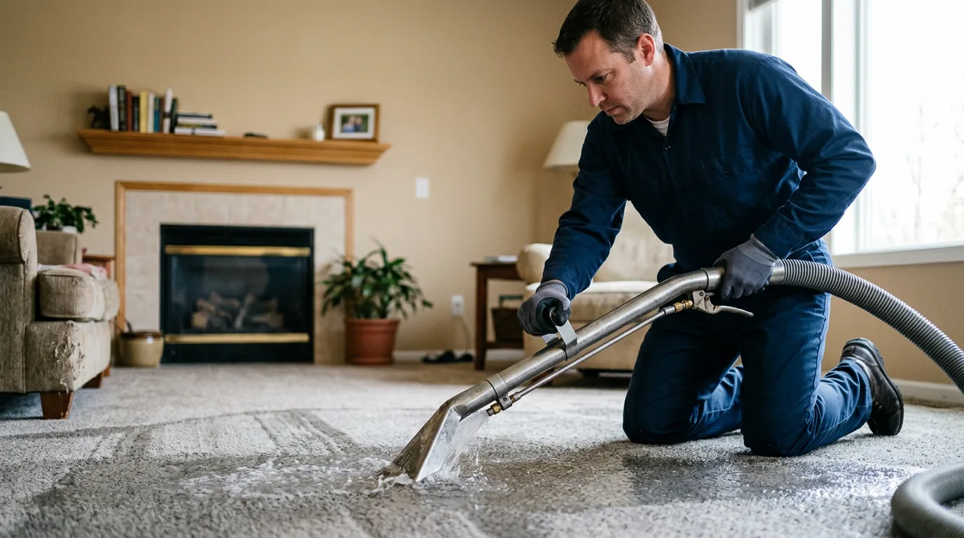 Water damage restoration technician working near Earlington, KY